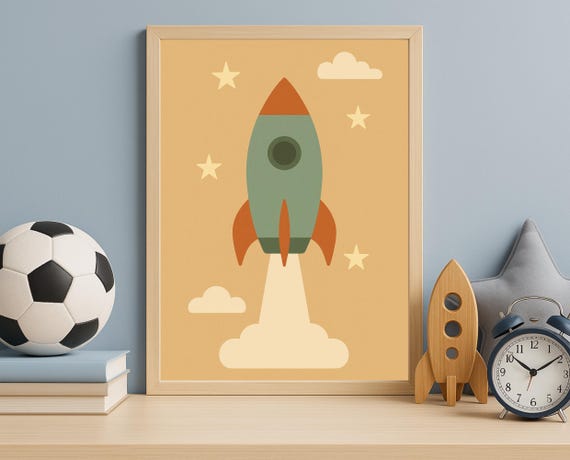 Rocket Launch Nursery Art Space Adventure For Kids Wall Decor