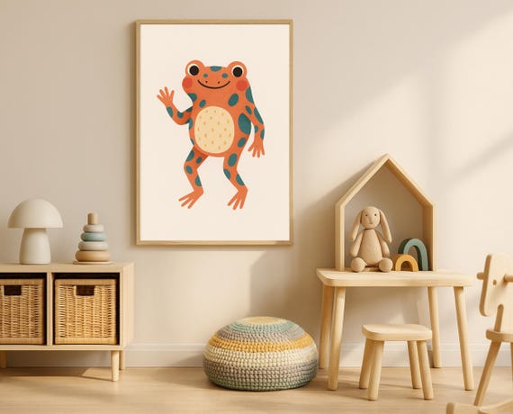 Spotted Frog Wall Art Hobby Animal Series Nursery Print Colorful Amphibian For Kids Room Decor