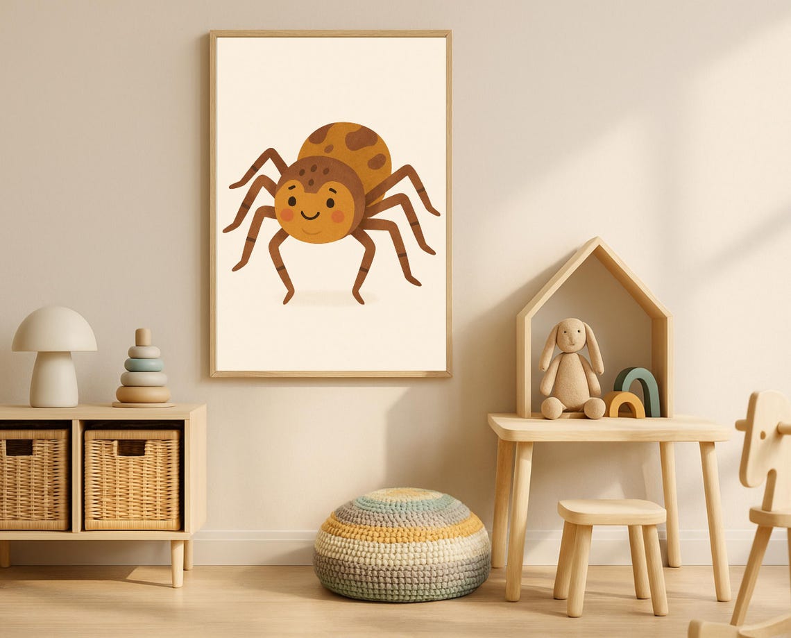 Smiling Spider Wall Art Hobby Animal Series Print For Nursery Cute Insect Poster