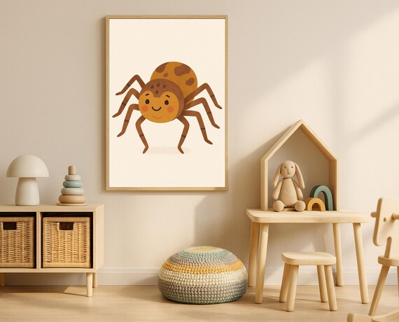 Friendly Smiling Spider With Spotted Body Cute Bug Kids Poster