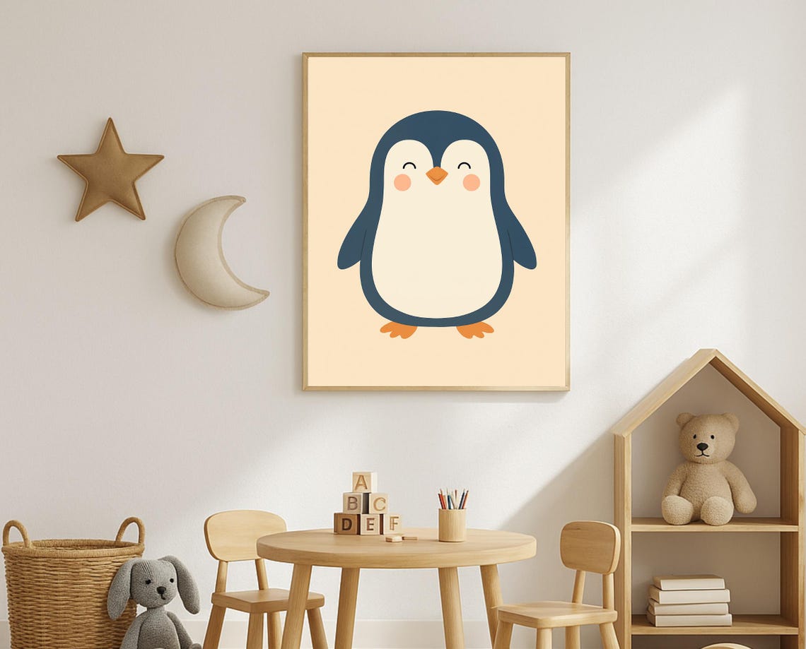 Cute Penguin Wall Art Minimal Nursery For Baby Or Toddler Scandinavian Kids Poster - Image 5