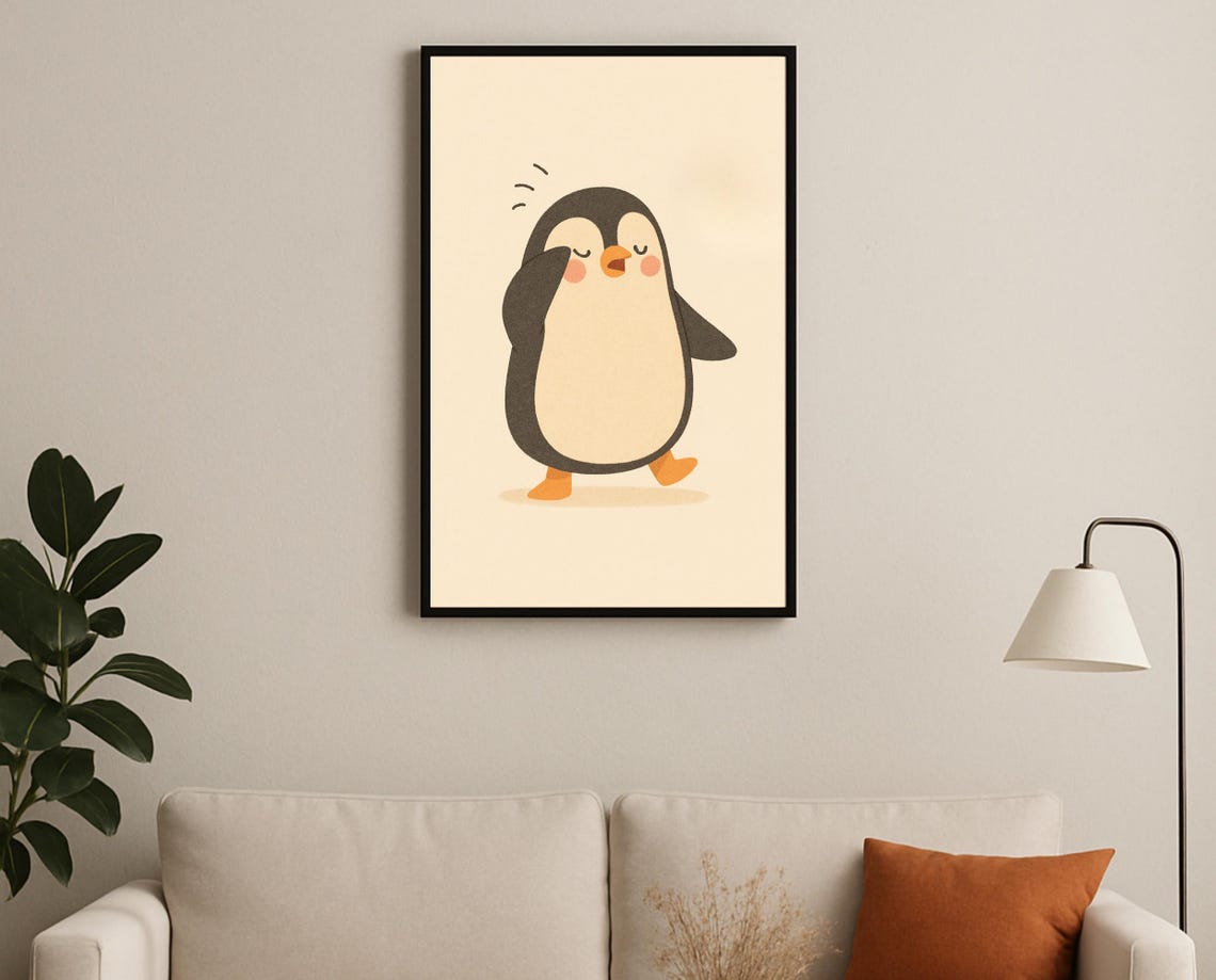 Sleepy Penguin Wall Art Just Woke Up Nursery Kids Room Decor