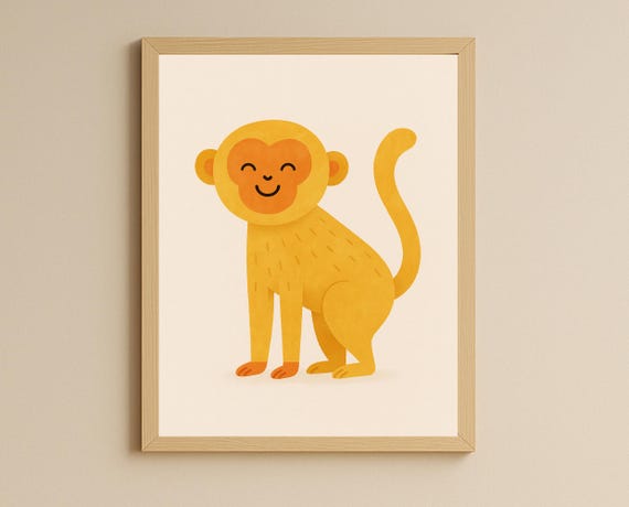 Monkey Wall Art Jungle Animal Nursery Decor For Kids Room