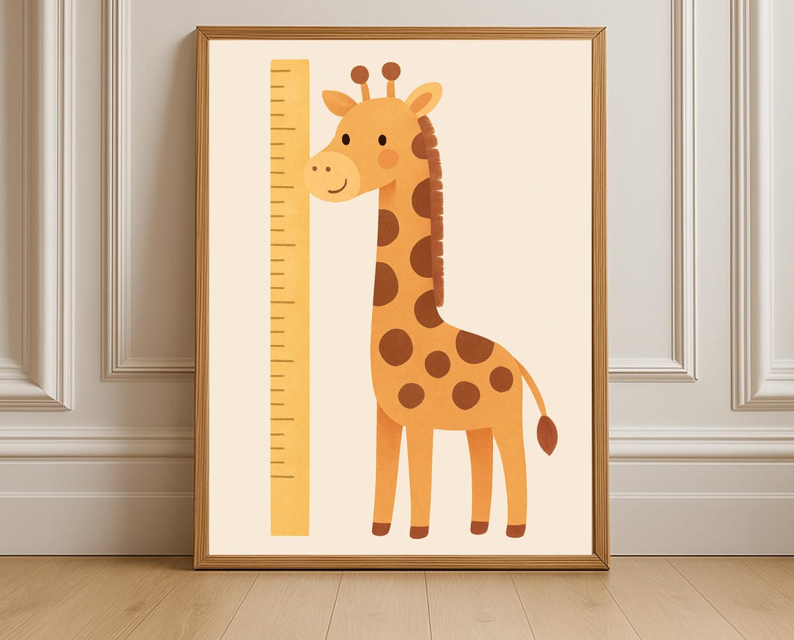 Adorable Giraffe Growth Chart Safari Nursery Kids Room Decor Poster