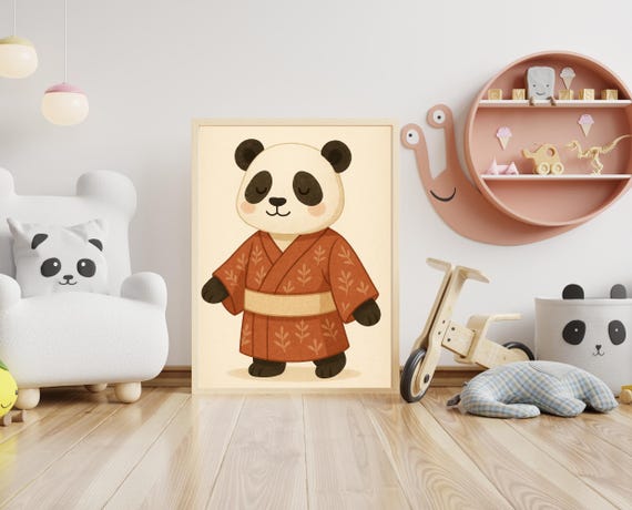 Panda Wall Art Kimono For Nursery Peaceful Animal Poster Kids Decor