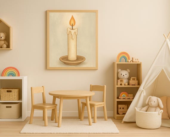Vintage Candle Wall Art Nursery Poster For Cozy Kids Room Decor Minimalist Toddler