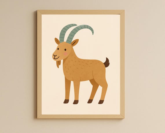 Mountain Goat Wall Art Cute Animal Nursery Decor Rustic For Kids Room