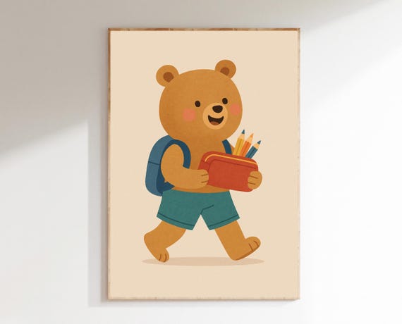 Back To School Bear Wall Art Classroom Decor Nursery Kids Room Teacher Gift