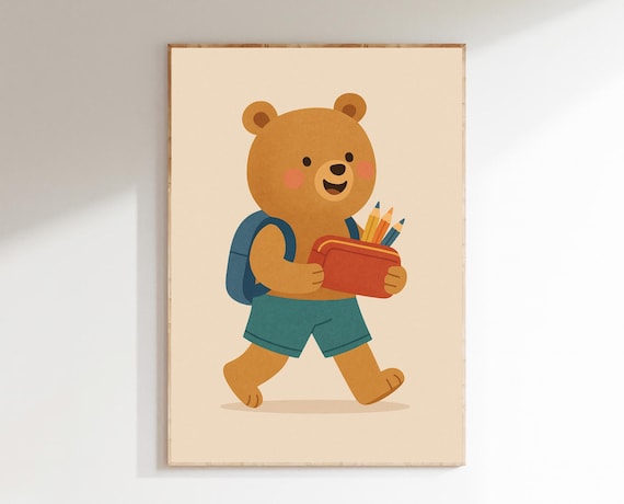 Teddy Bear with Backpack and Pencil Case Back To School Poster