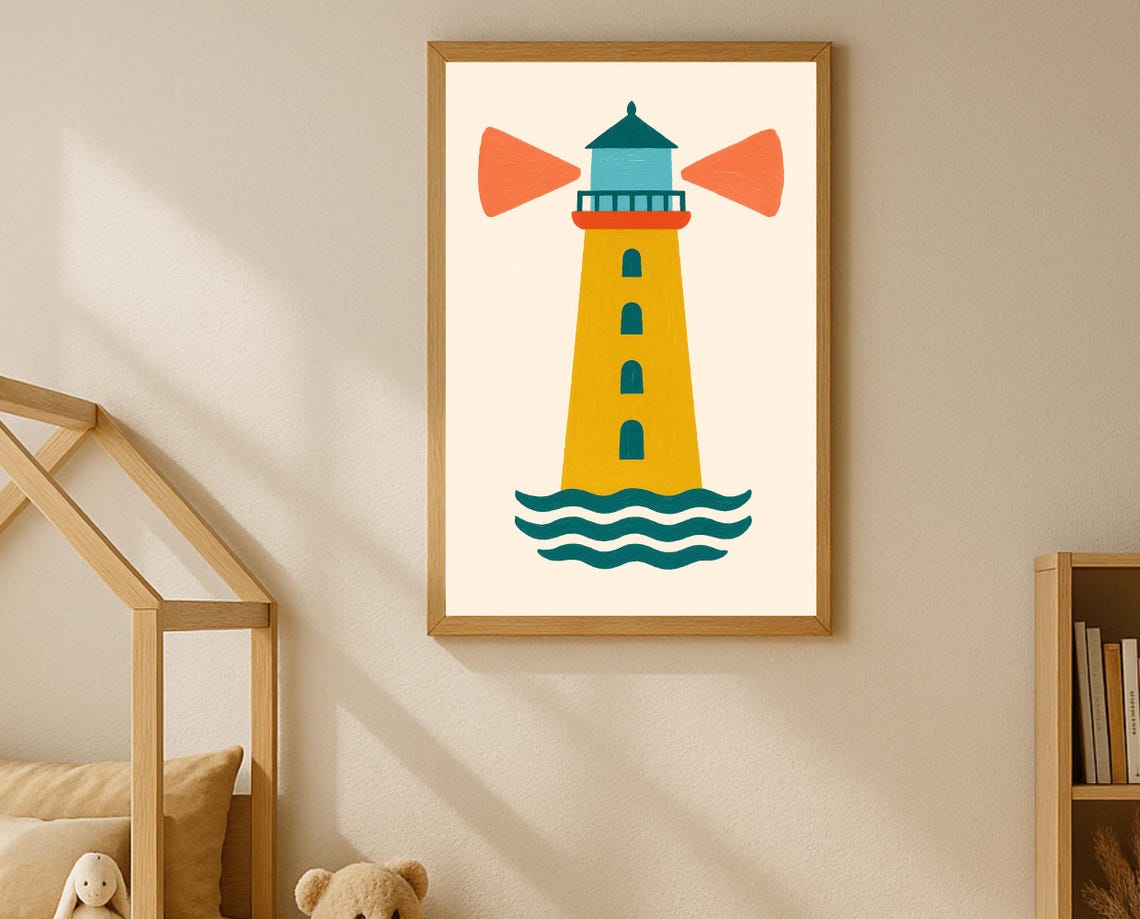 Lighthouse Nursery Wall Art Nautical Kids Room Playroom Decor