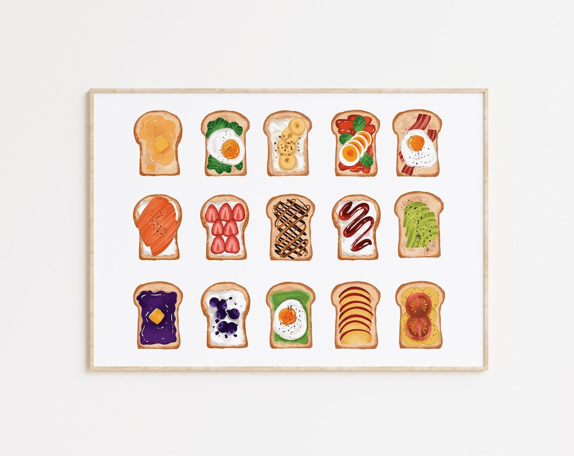 Toast Breakfast Art Print, Trendy Kitchen Decor