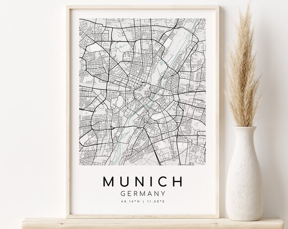 Munich Map Print, Minimalist Germany Travel Poster