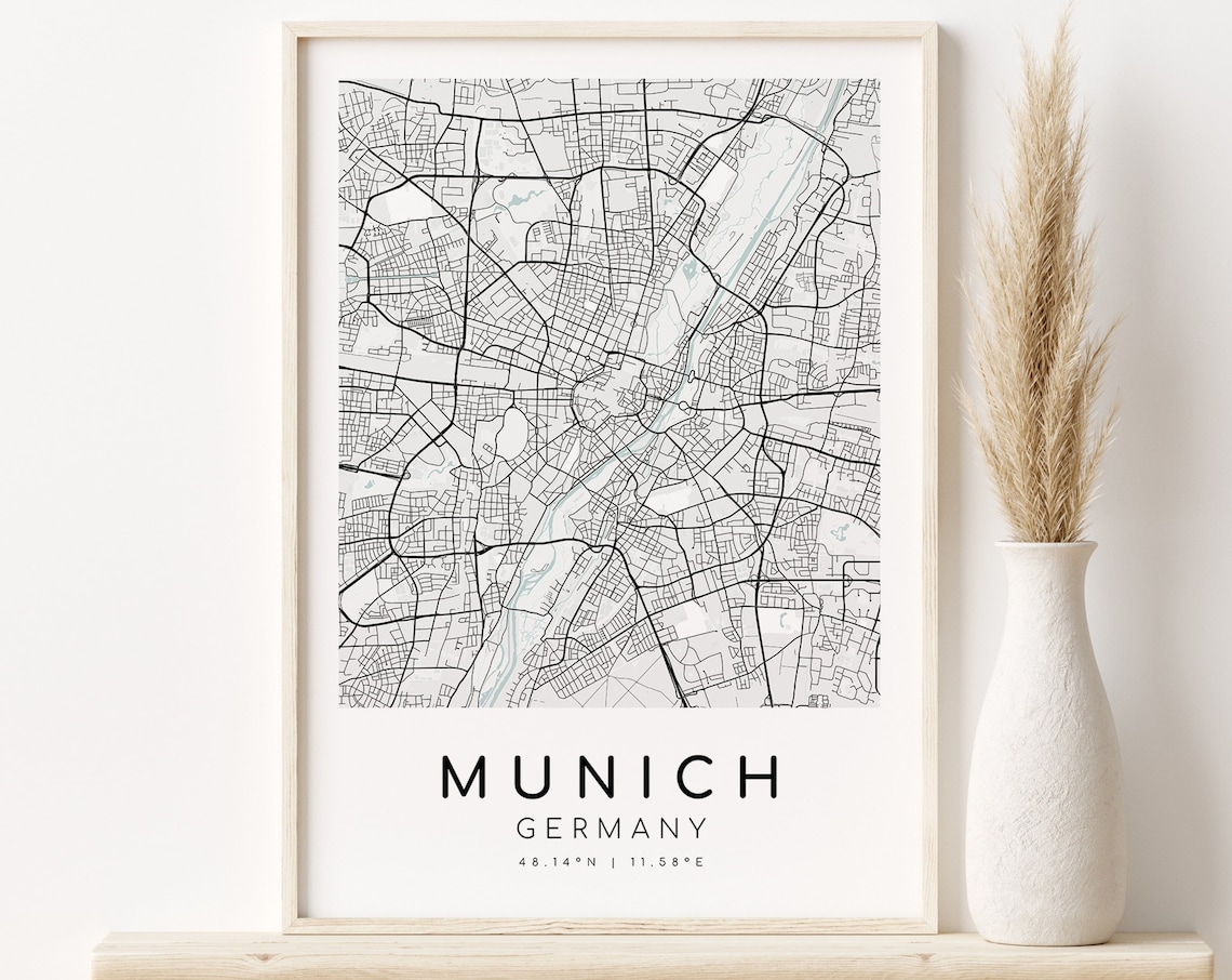 Munich Map Print, Minimalist Germany Travel Poster
