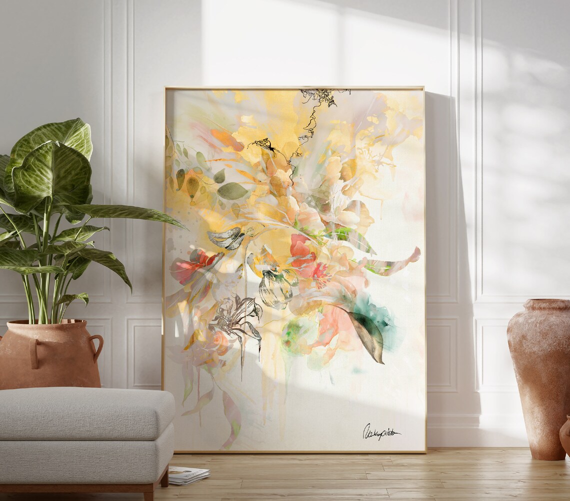 Gold Yellow Minimalist Abstract Watercolor Art Print