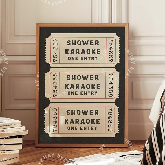 Shower Karaoke Ticket Print, Retro Bathroom Humor Art