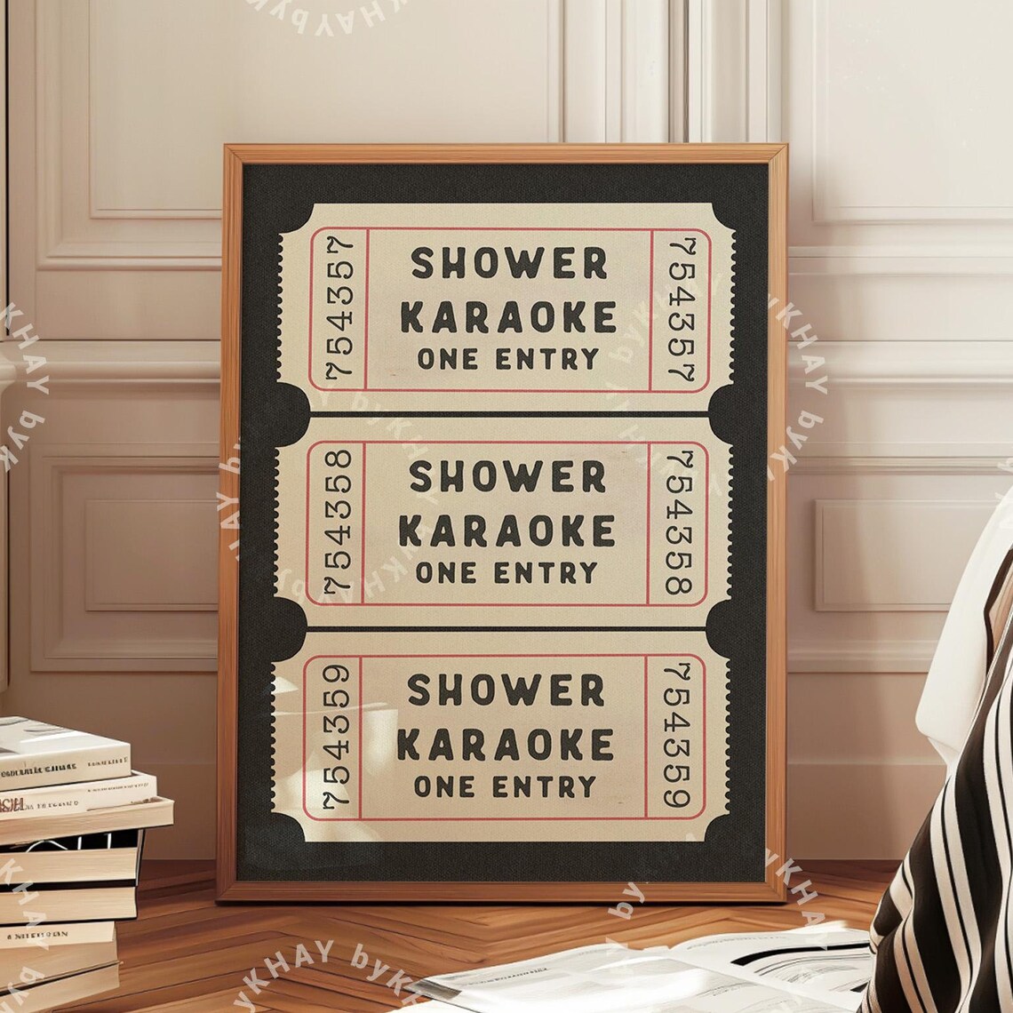 Shower Karaoke Ticket Print, Retro Bathroom Humor Art