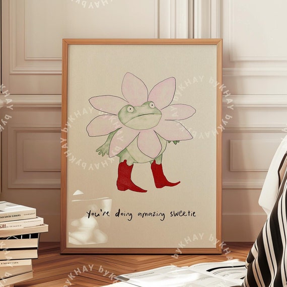 Cute Frog Print, Funny Motivational Home Office Decor