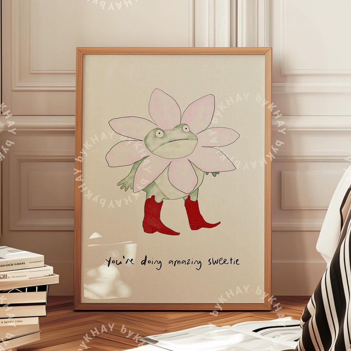 Cute Frog Print, Funny Motivational Home Office Decor