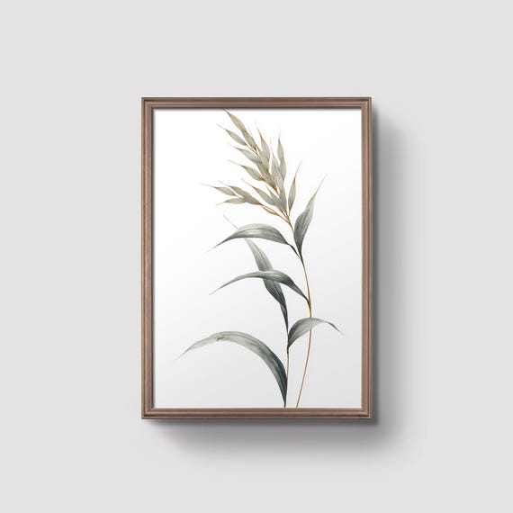 Grass Botanical Print Minimalist Plant Art Neutral Nature Poster Scandinavian Style Decor Dried Prints