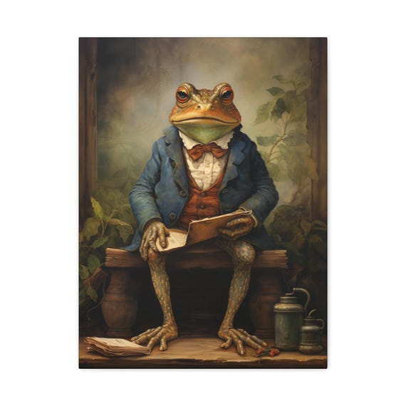 Whimsical Frog Art Print 18x 24 Canvas Wall Decor Quirky Home Natureinspired Unique Gift For Lovers