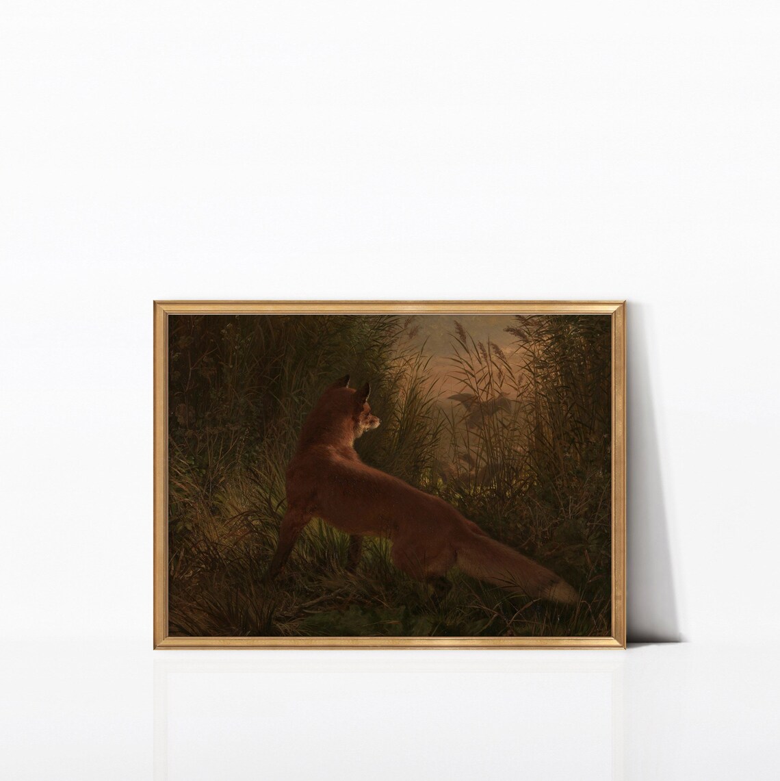 Vintage Red Fox Reeds Dusk Realistic Wildlife Oil Painting Nature Art Poster - Image 2