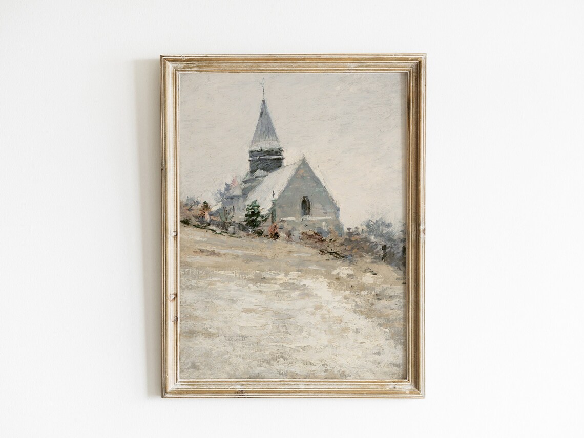 Winter Country Church Snow Covered Steeple Vintage Chapel Poster - Image 4