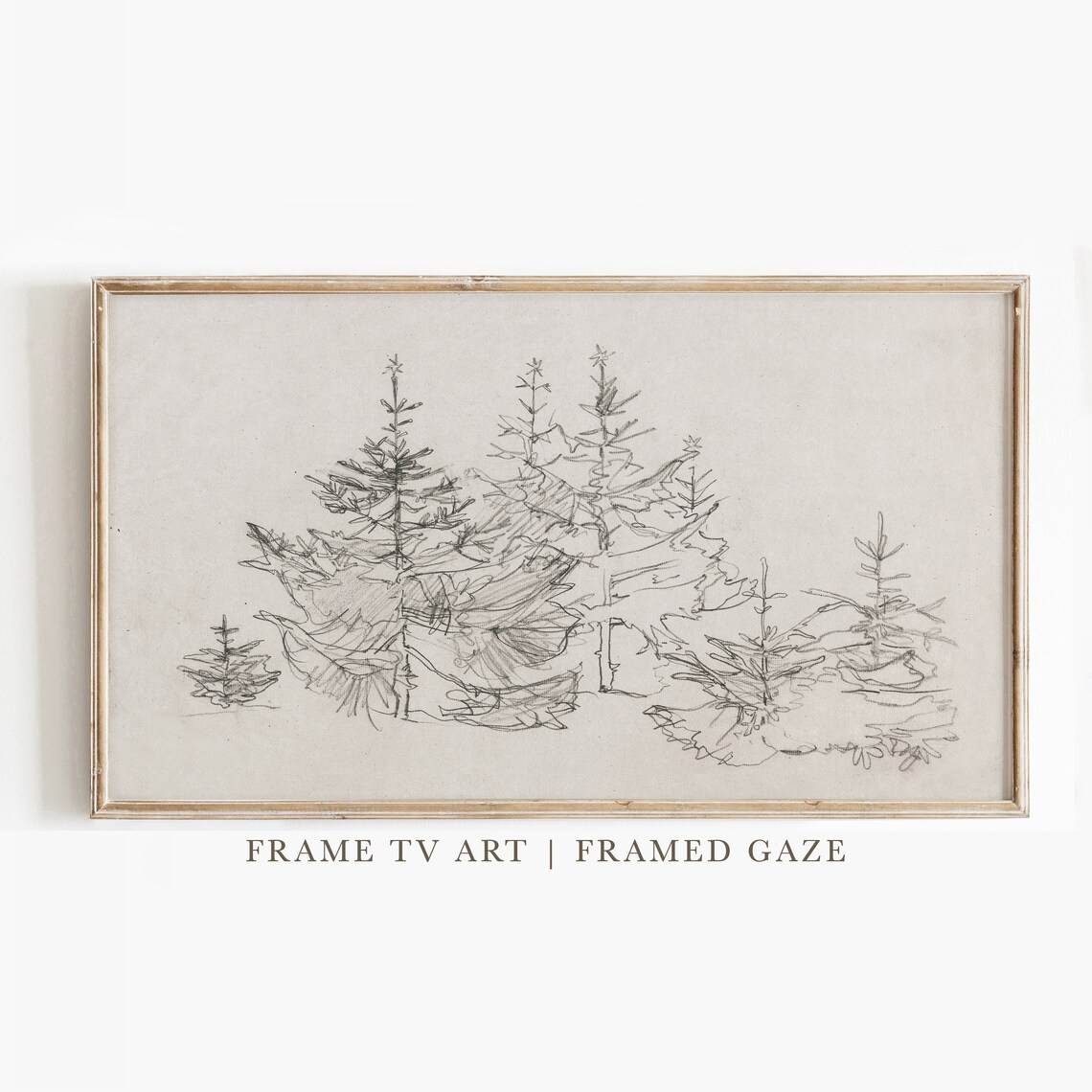 Winter Christmas Tree Sketch Art Print, Holiday
