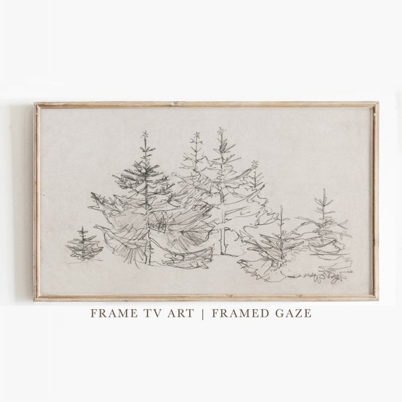 Winter Christmas Tree Sketch Art Print, Holiday