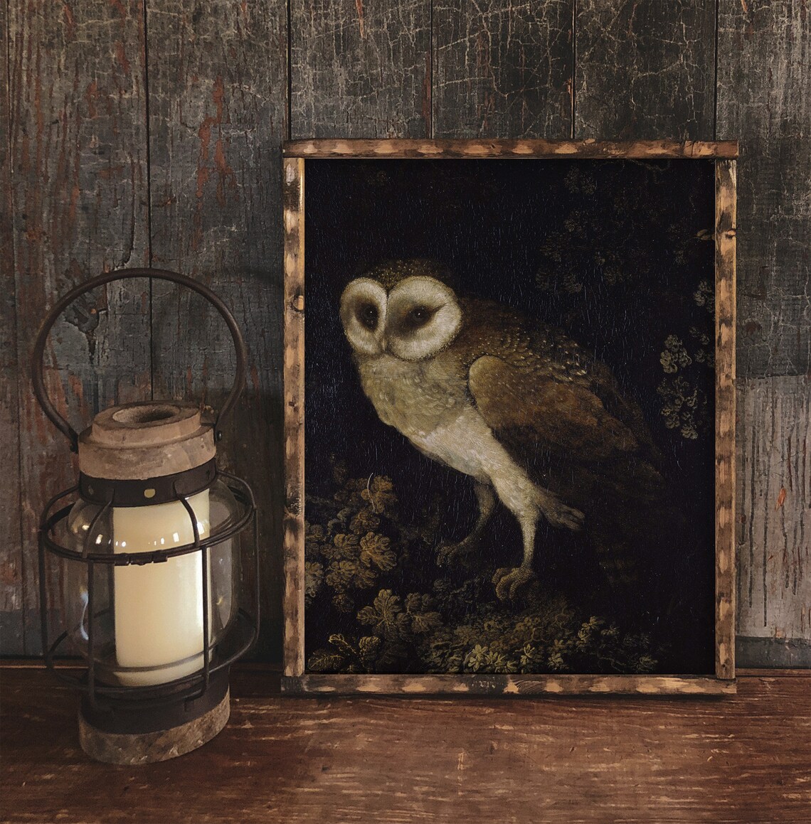 Barn Owl Night Perch Dark Moody Wildlife Vintage Animal Art Poster - Image 2