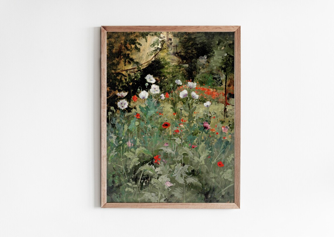 Red White Poppy Flower Garden Lush Impressionist Floral Poster