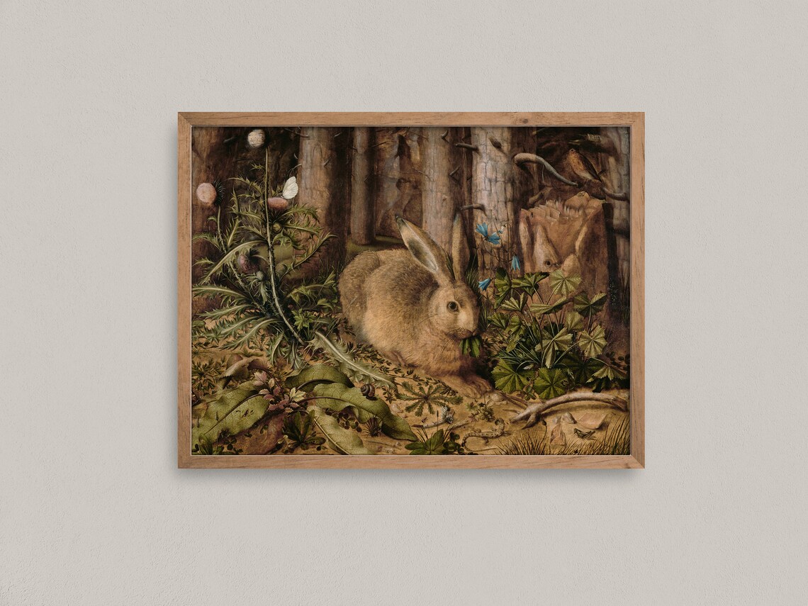 Vintage Young Hare Rabbit Forest Botanical Detailed Durer Style Nature Art Print - Image 3