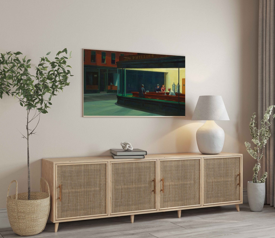 Edward Hopper Nighthawks Night Diner City Scene Frame TV Art Poster - Image 3