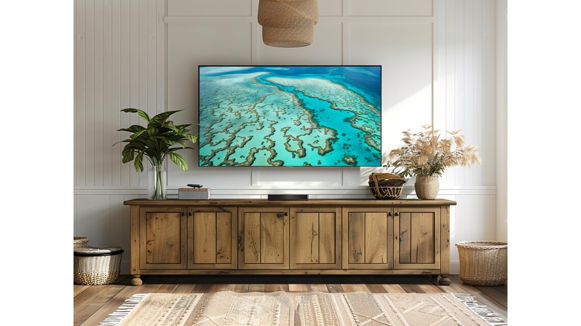 Coral Reef Aerial View Turquoise Ocean Drone Photo Frame TV Poster - Image 2