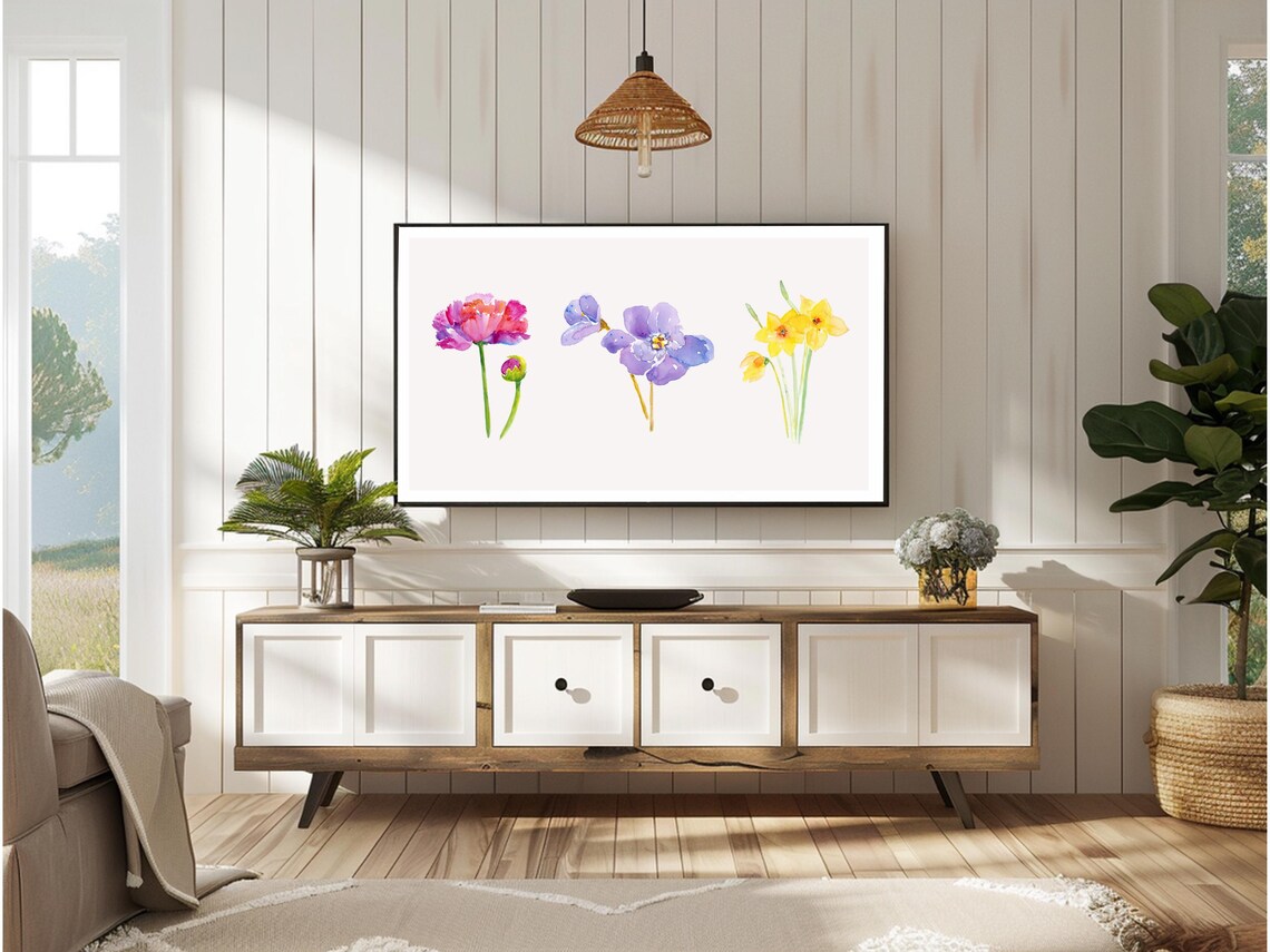 Watercolor Wildflower Trio Pink Purple Yellow Spring Art Poster - Image 3