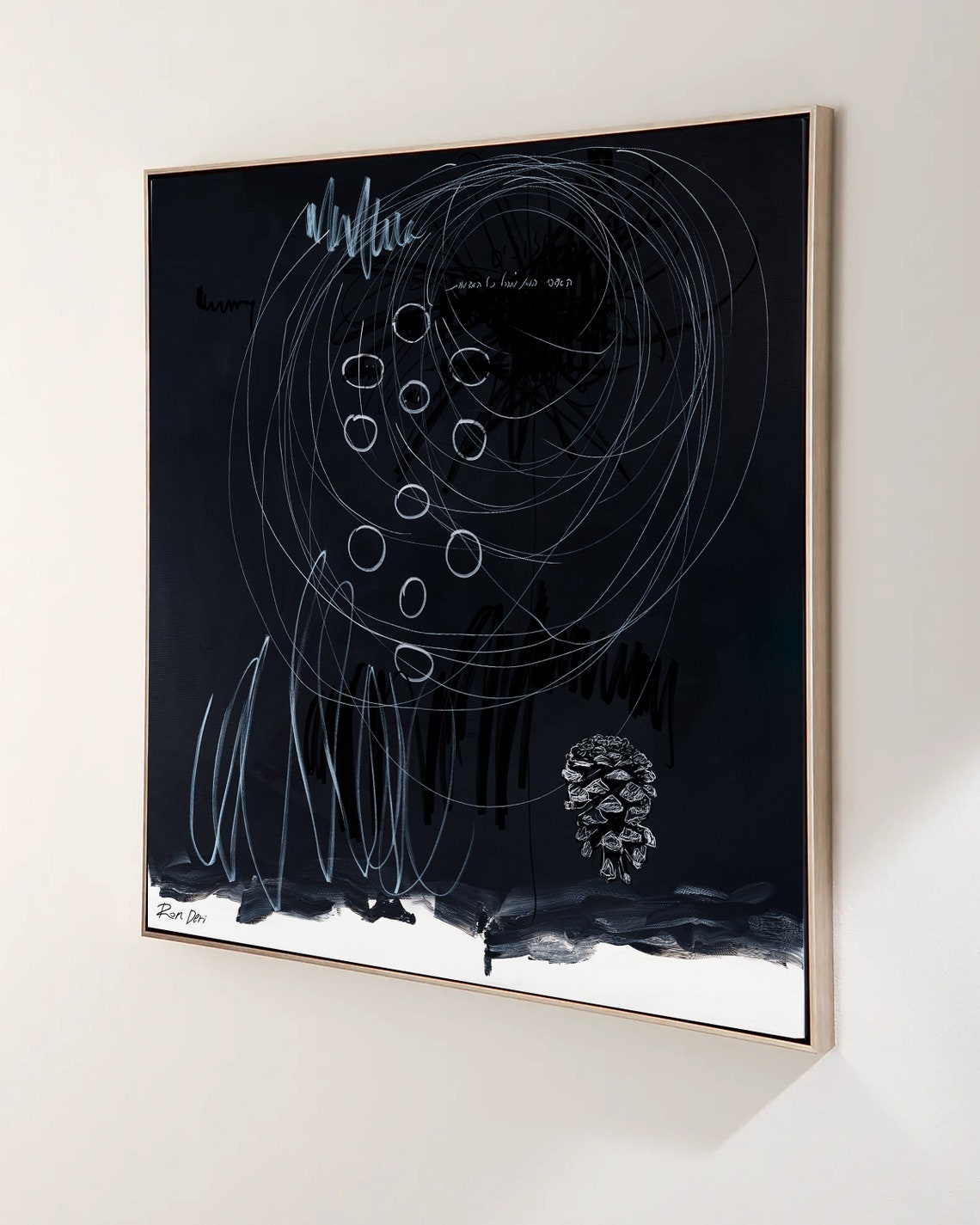 White Circles On Black Minimal Abstract Painting By Ron Deri Poster - Image 2