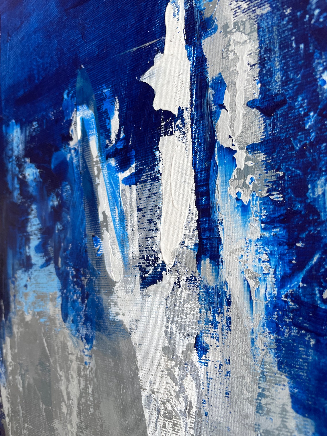 Blue White Textured Brushstroke Close-Up View Abstract Art Print - Image 3