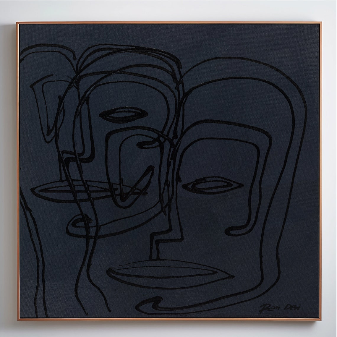 Dark Line Art Faces on a Navy Black Square Modern Abstract Poster - Image 5
