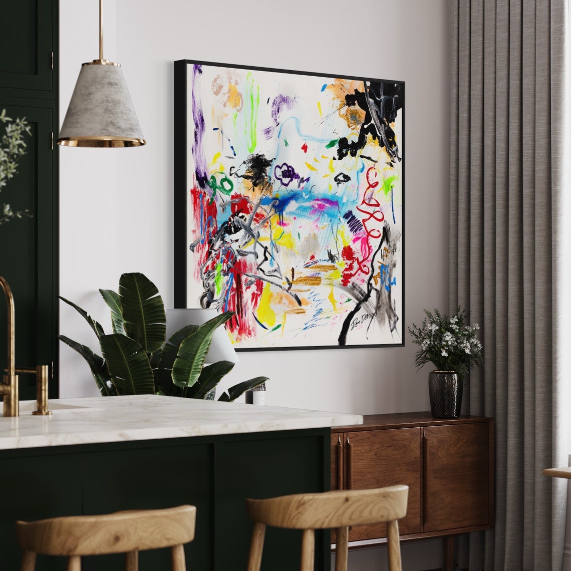 Colorful Chaotic Brushstroke Abstract on White Modern Art Poster - Image 2