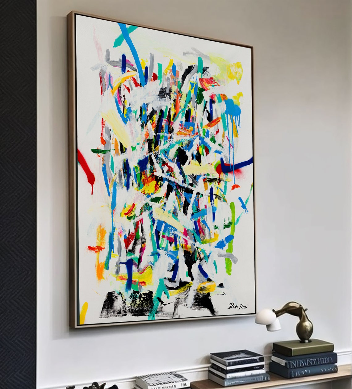Colorful Paint Drips Chaos on White Large Modern Abstract Poster - Image 4