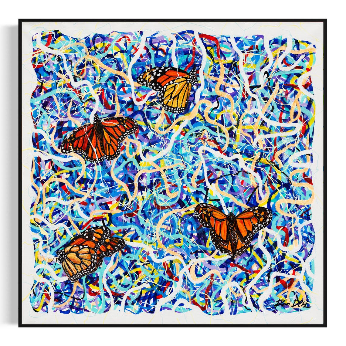 Abstract Butterflies Square Paper Art Print Modern Wall Art Decor Blue Lines Abstract Living Room Office Decor Modern Blue Wall Art - Image 4