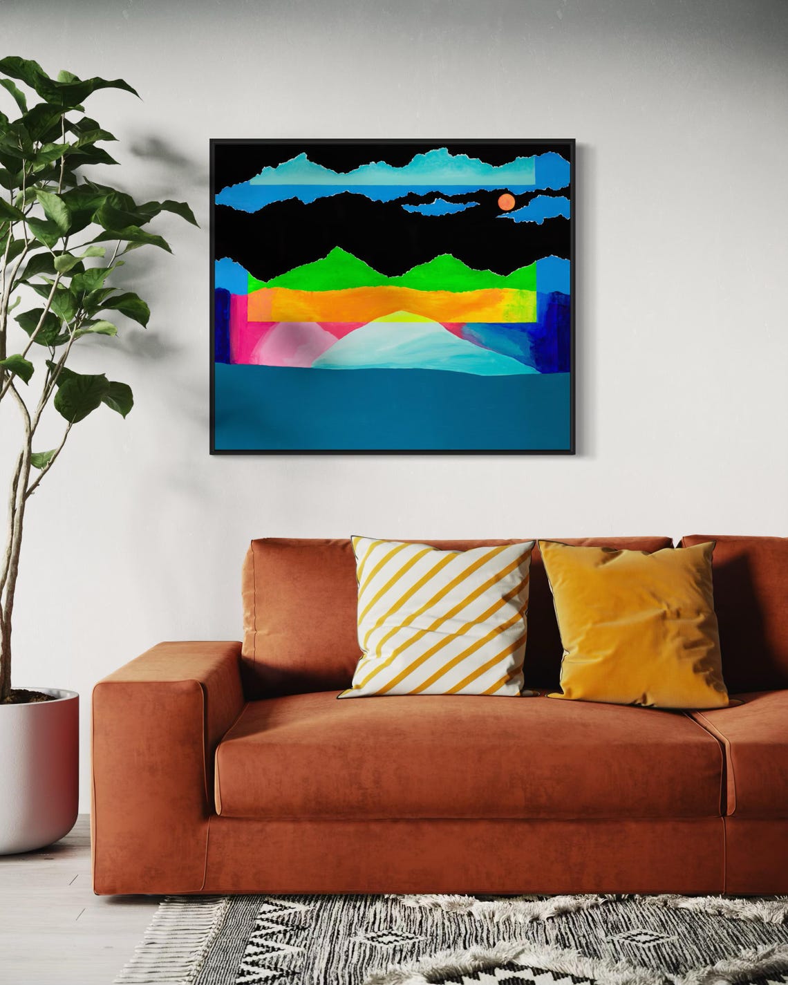 Dreamscape Glow Torn Paper Mountains and Lake Abstract Poster - Image 2