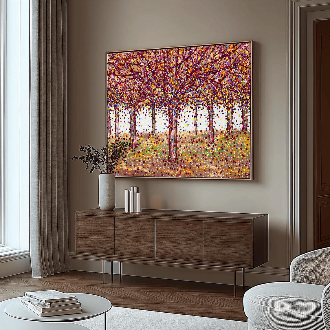 Ron Deri Autumn Symphony Pointillist Forest Original Art Poster - Image 2