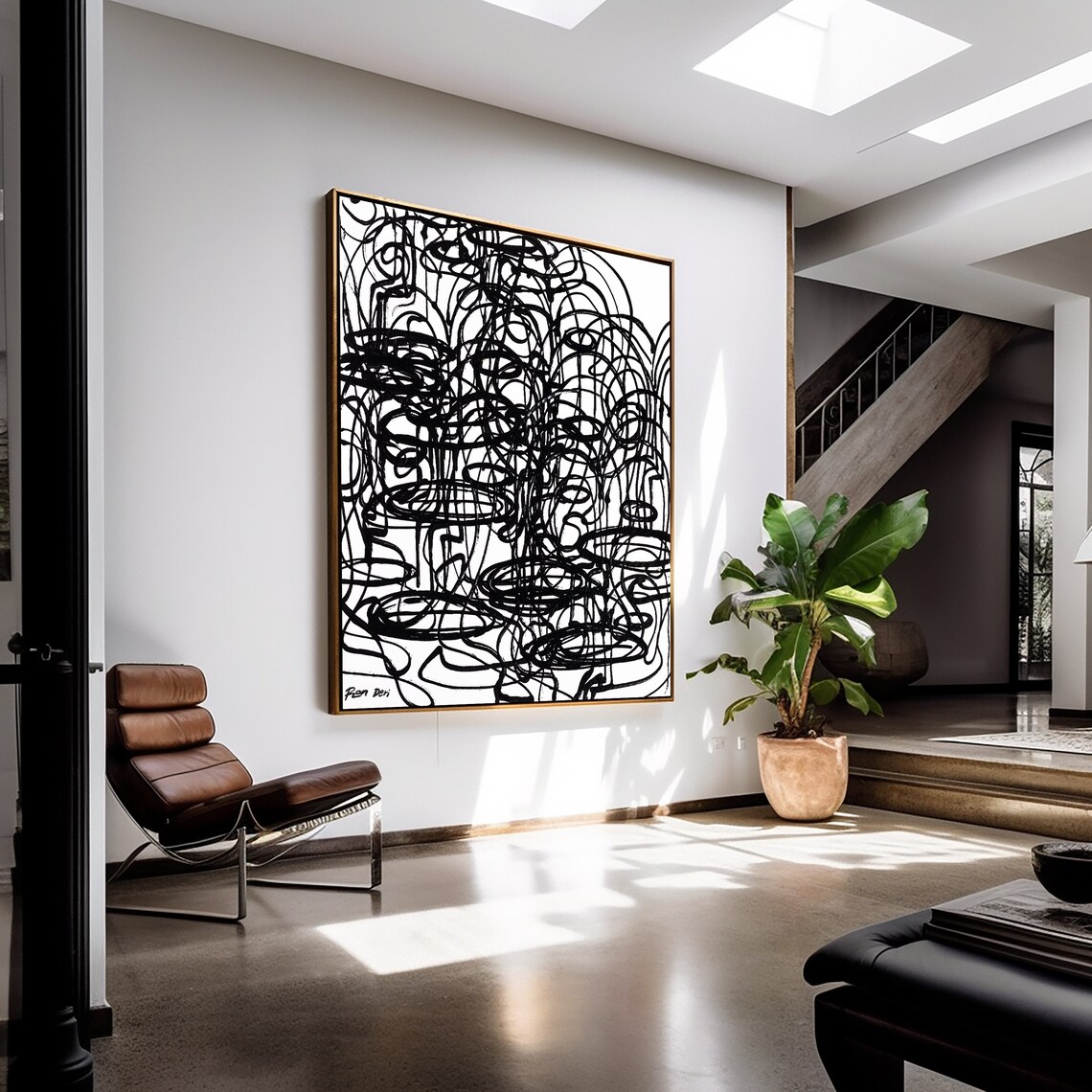 Minimalist Abstract Face Art Print, Black White - Image 5