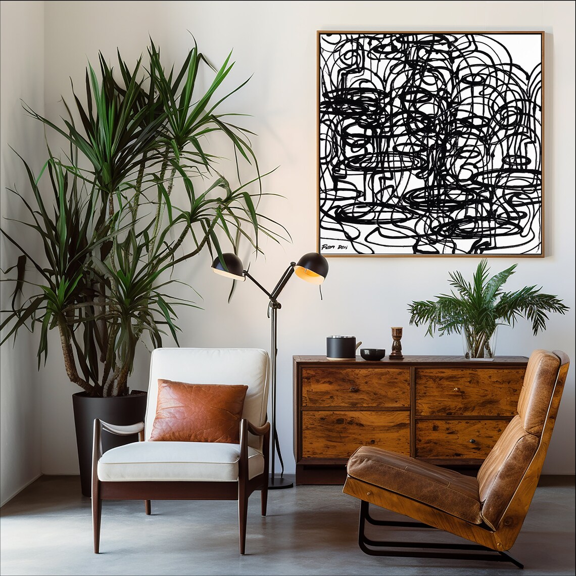 Minimalist Abstract Face, Black White Wall Art Print - Image 3