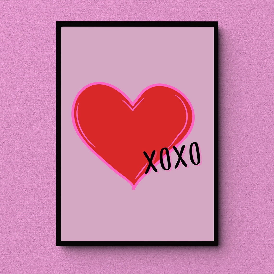 XOXO Big Red Heart Pink Valentines Day Love Decor Wall Art Poster - Image 2
