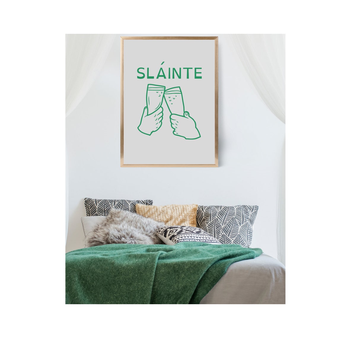 Slainte Irish Cheers St Patricks Day Green Toasting Glasses Wall Art - Image 2