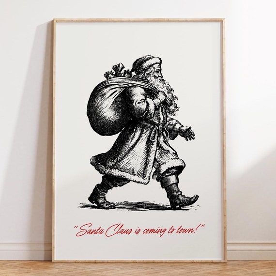 Vintage Santa Claus Print Cute Christmas Decor Trendy Holiday Wall Art Santa Claus Poster Winter Wall Art Black New Years