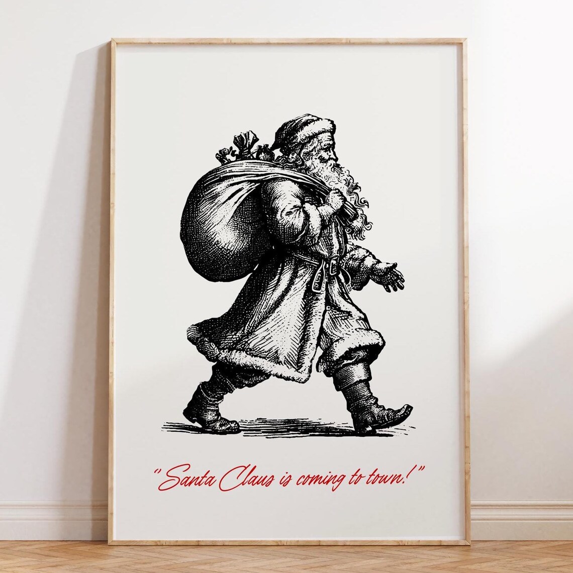 Vintage Santa Claus Toy Sack Coming to Town Funny Christmas Poster
