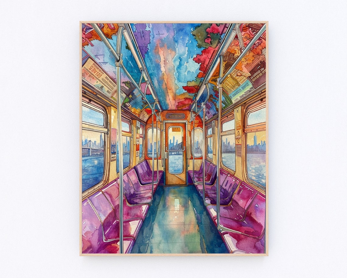 New York Subway Painting New York Painting Manhattan Bridge Print Brooklyn Watercolor New York Landscape Poster Usa Travel Poster P618