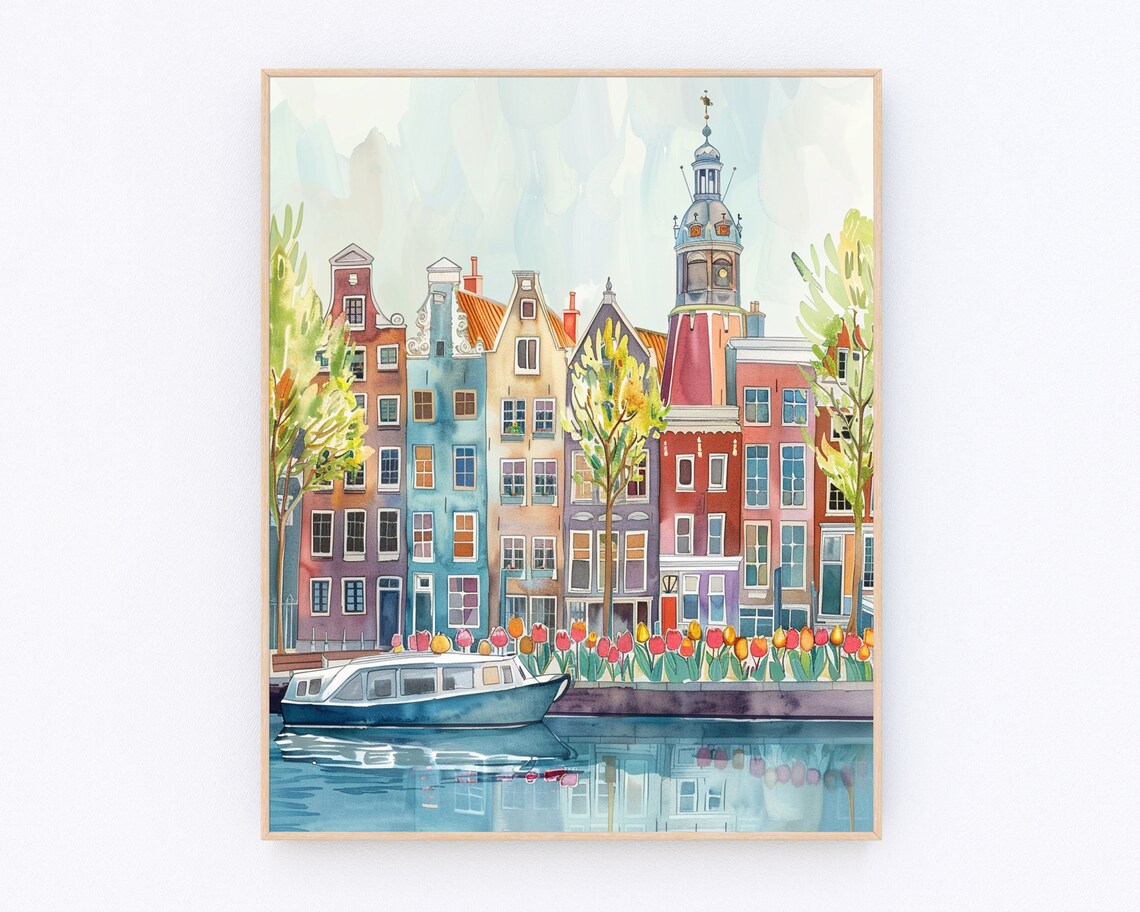 Amsterdam Windmill Landscape Travel Poster